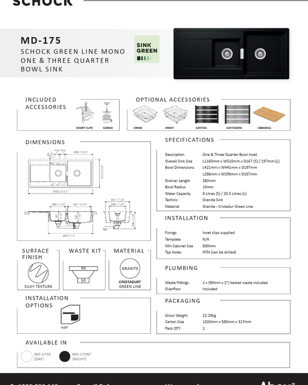 MONO 1 & 1/3 BOWL SINK - NIGHT
