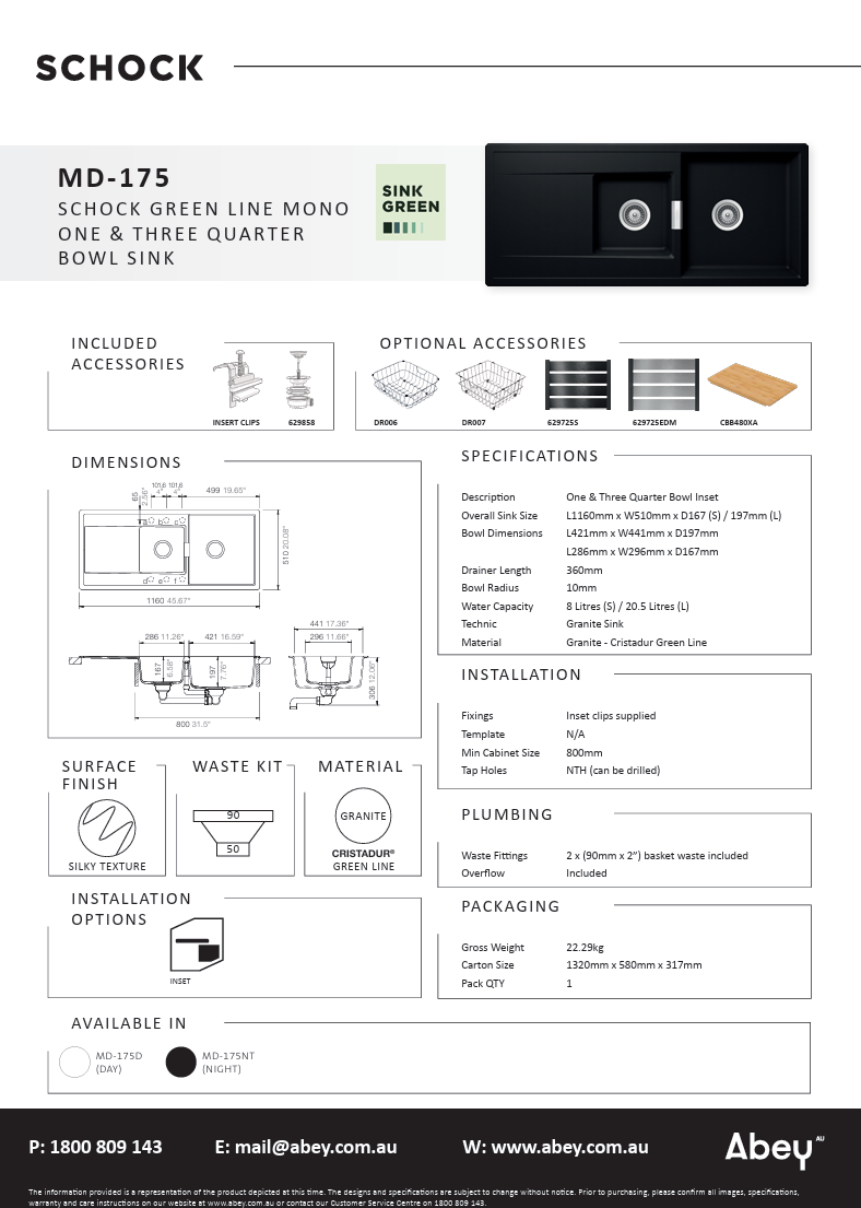MONO 1 & 1/3 BOWL SINK - NIGHT