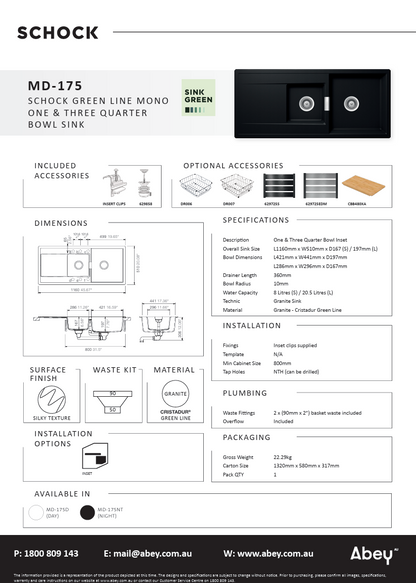 MONO 1 & 1/3 BOWL SINK - NIGHT