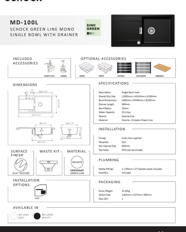 MONO SINGLE BOWL SINK - DAY