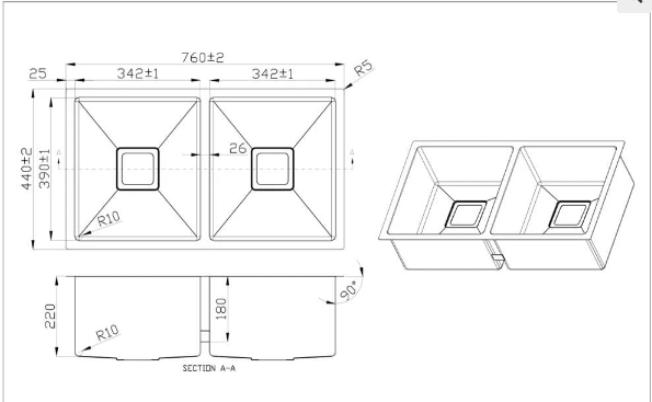 NANO GLAZE SCRATCH RESISTANT 760x440x220mm