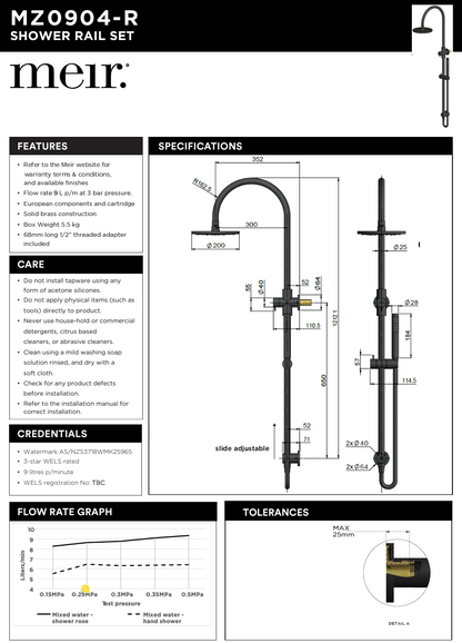 200mm Round Overhead Shower Set, Single Function Hand Shower