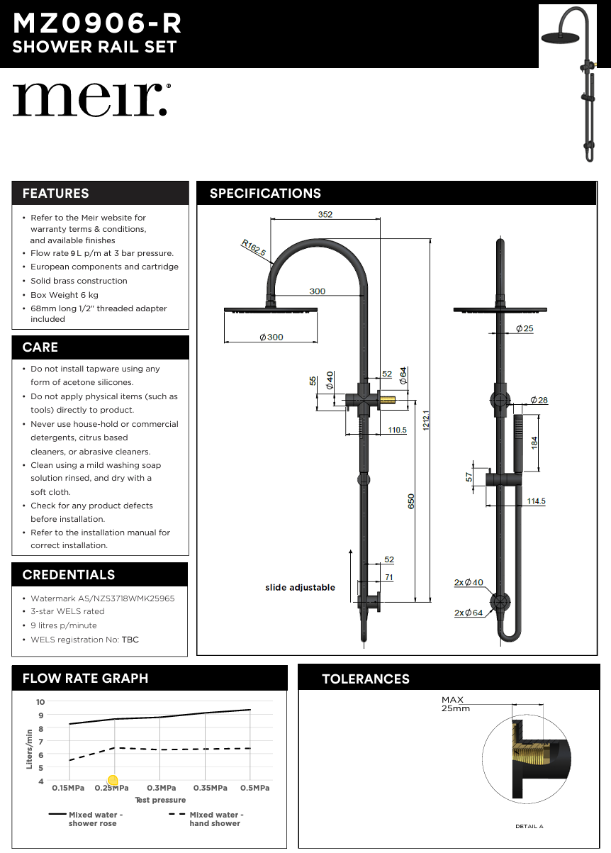 300mm Round Overhead Shower Set, Single Function Hand Shower