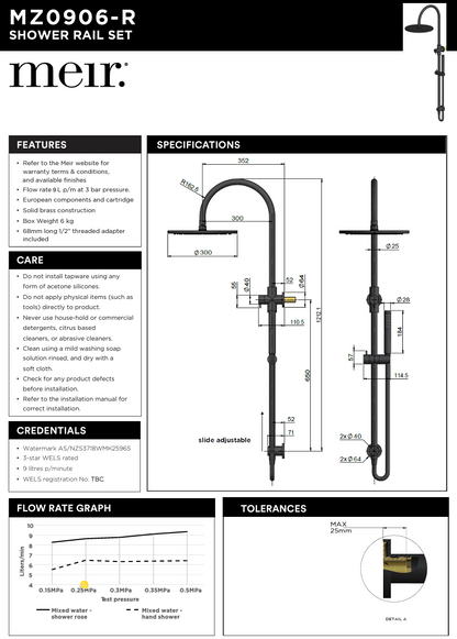 300mm Round Overhead Shower Set, Single Function Hand Shower