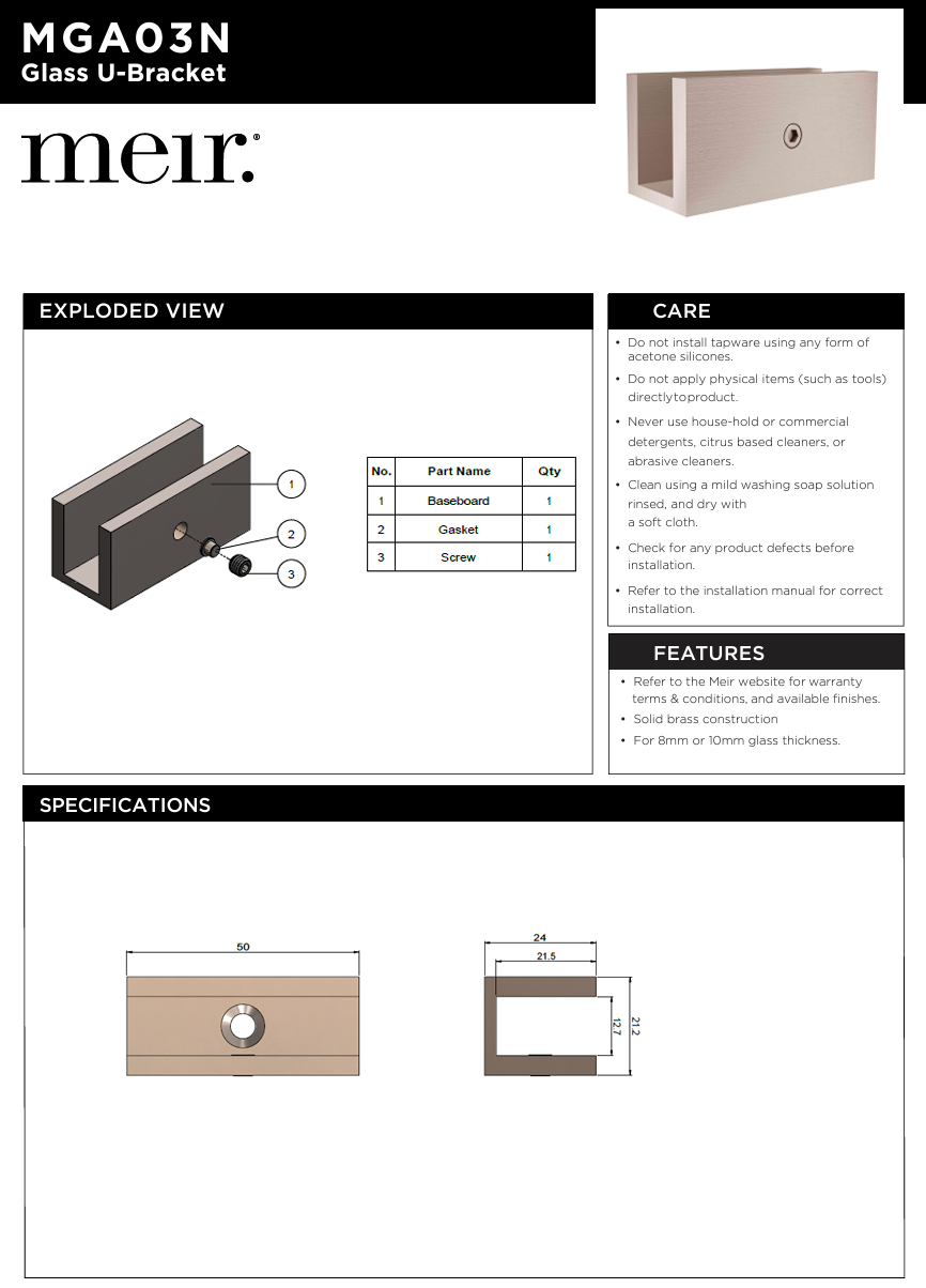 Glass Fixing U Bracket