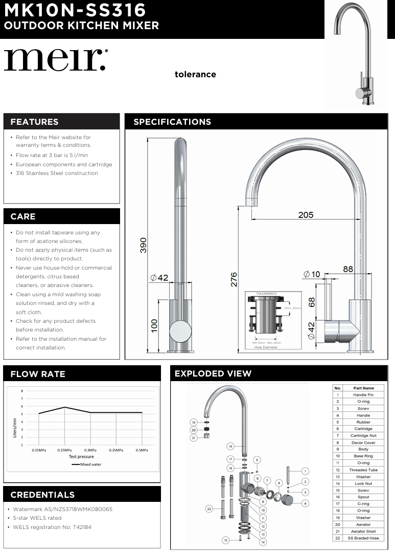 Outdoor Kitchen Mixer - SS316