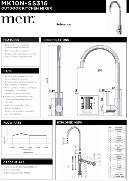 Outdoor Kitchen Mixer - SS316