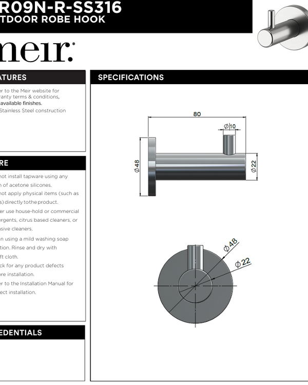 Outdoor Robe Hook - SS316