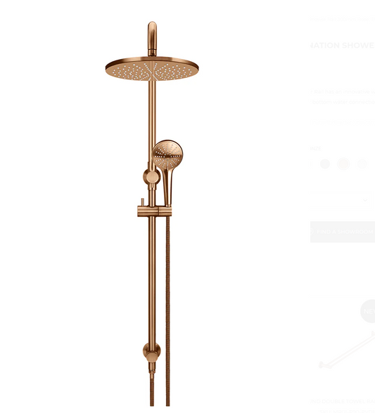 Round Combination Shower Rail 300mm Rose, Three Function Hand Shower