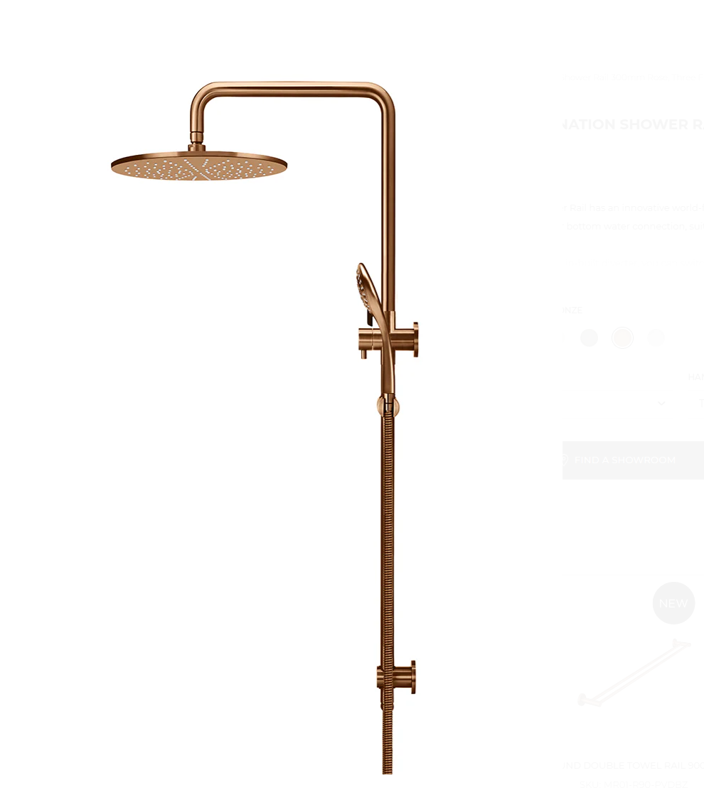 Round Combination Shower Rail 300mm Rose, Three Function Hand Shower