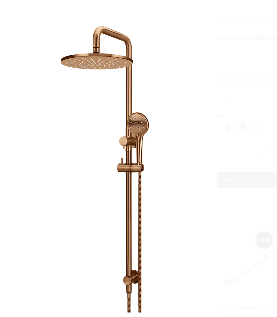 Round Combination Shower Rail 300mm Rose, Three Function Hand Shower