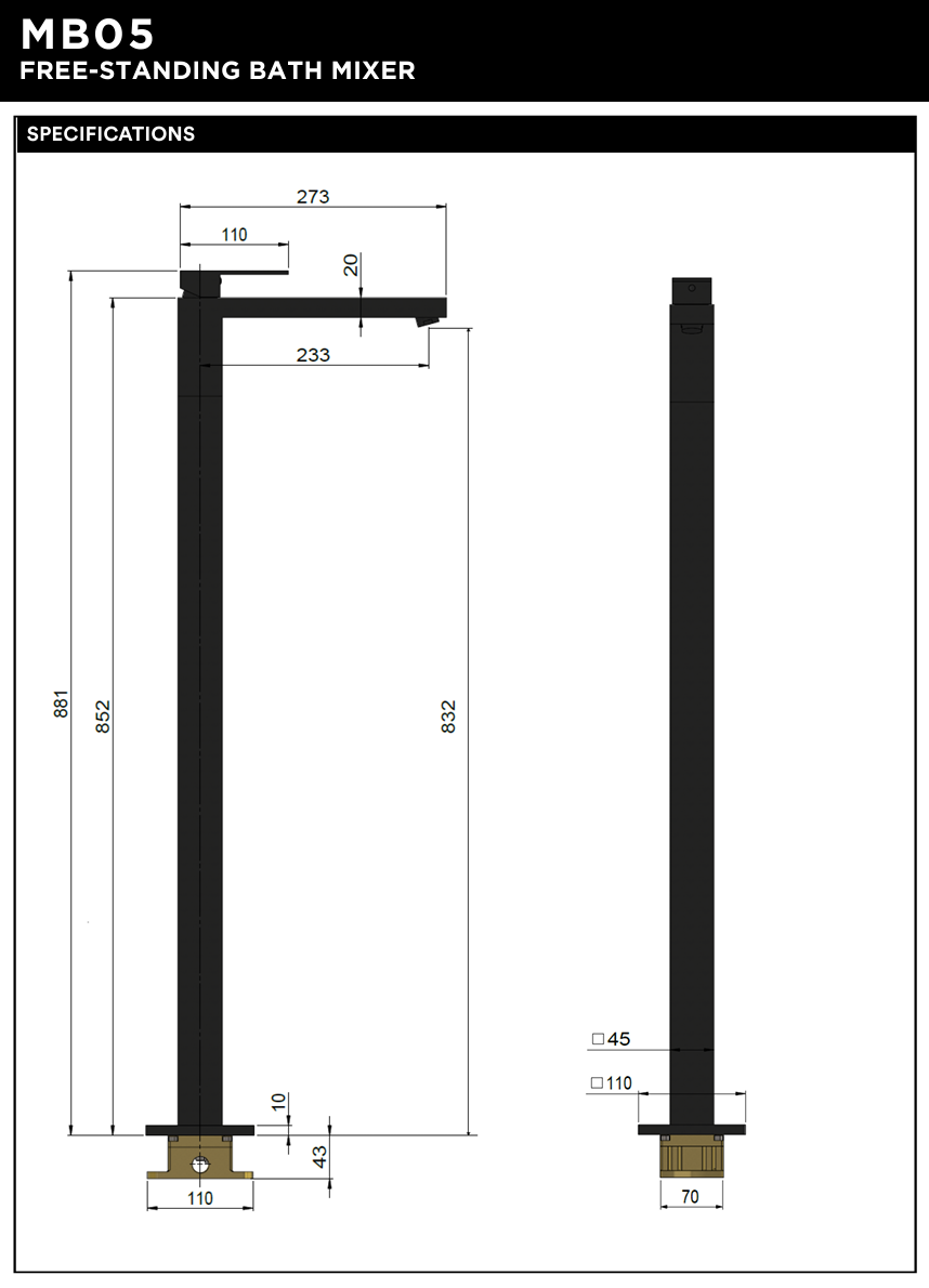 Square Freestanding Bath Mixer