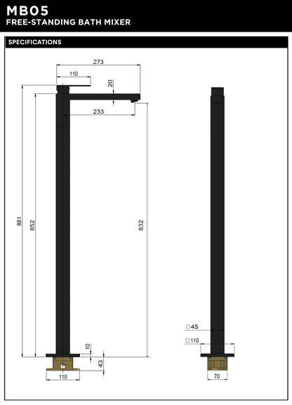 Square Freestanding Bath Mixer