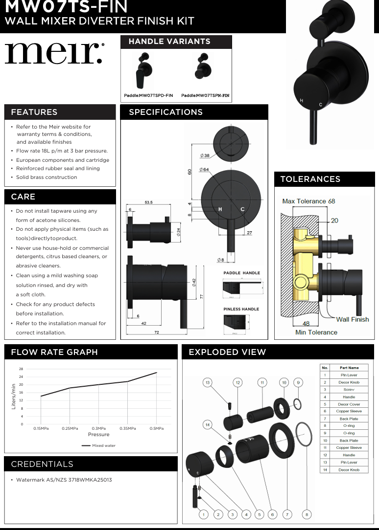 Round Diverter Mixer - Pinless Handle - Finish Kit