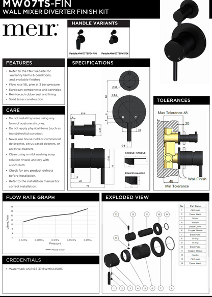 Round Diverter Mixer - Pinless Handle - Finish Kit