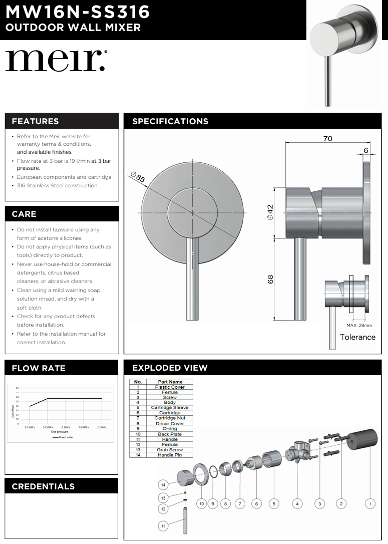 Outdoor Wall Mixer - SS316