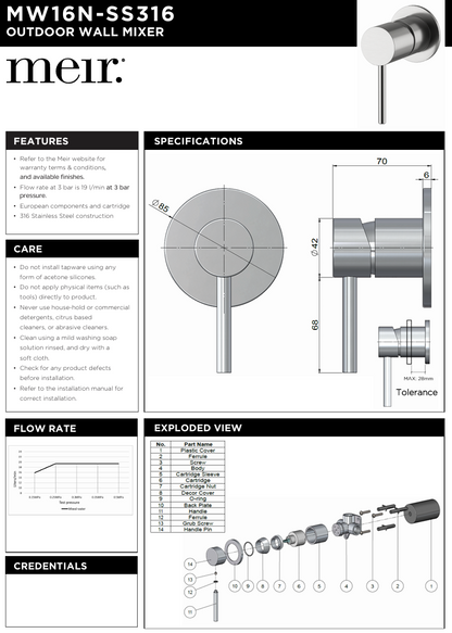 Outdoor Wall Mixer - SS316