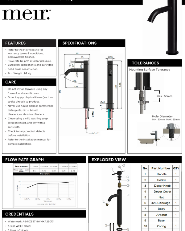 Piccola Tall Basin Mixer Tap