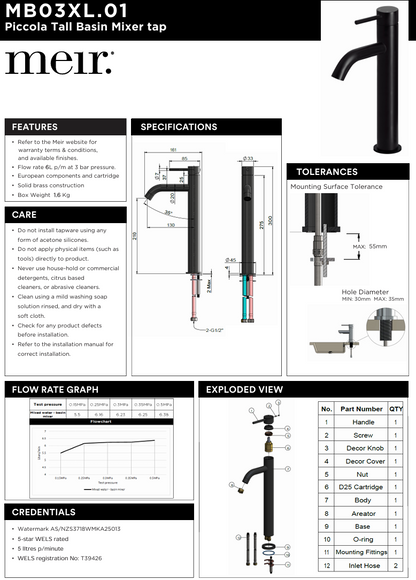 Piccola Tall Basin Mixer Tap
