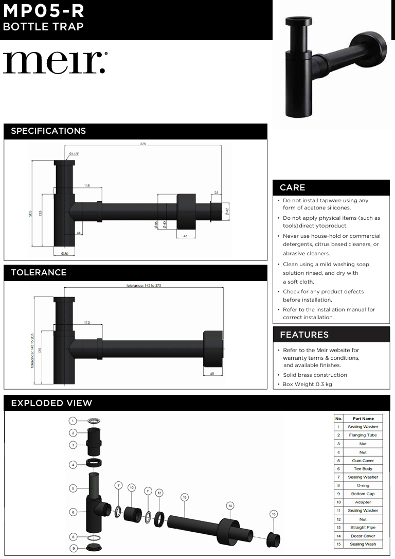 Round Bottle Trap for 32mm basin waste and 40mm outlet