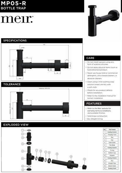 Round Bottle Trap for 32mm basin waste and 40mm outlet