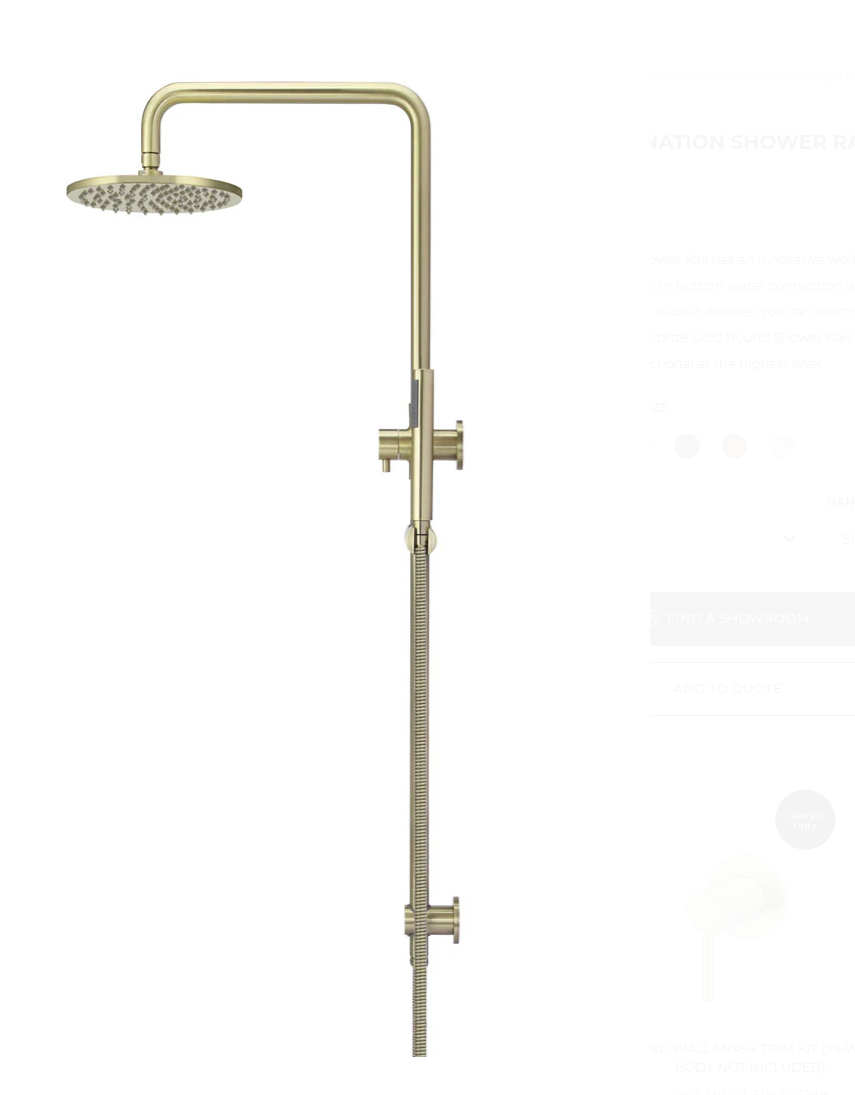 Round Combination Shower Rail 200mm Rose, Single Function Hand Shower