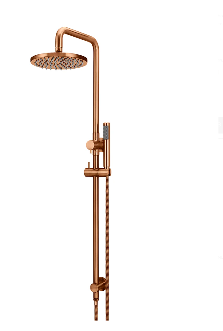 Round Combination Shower Rail 200mm Rose, Three Function Hand Shower