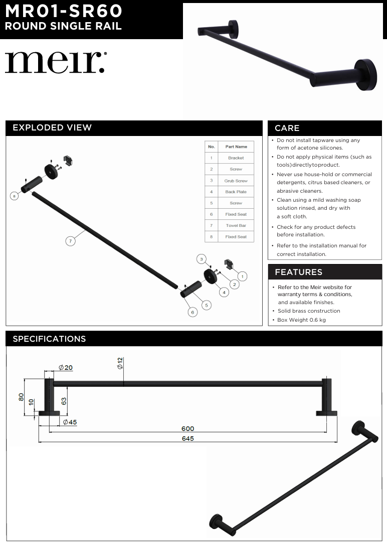 Round Double Towel Rail 600mm