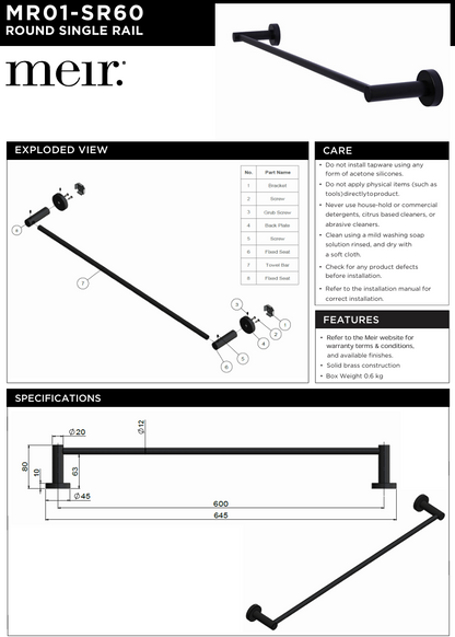 Round Double Towel Rail 600mm