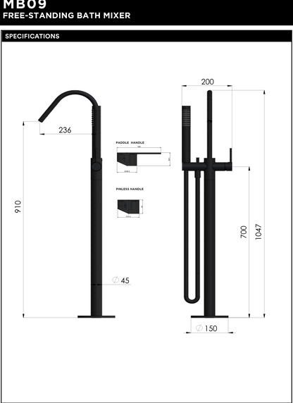 Round Freestanding Bath Spout and Hand Shower