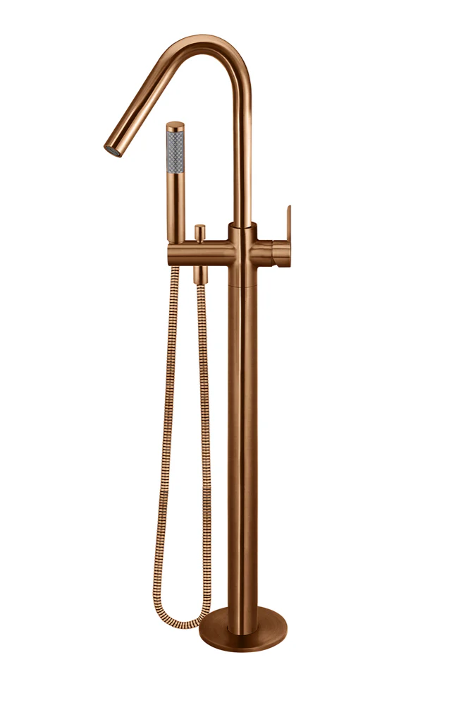 Round Freestanding Bath Spout and Hand Shower - Paddle Handle