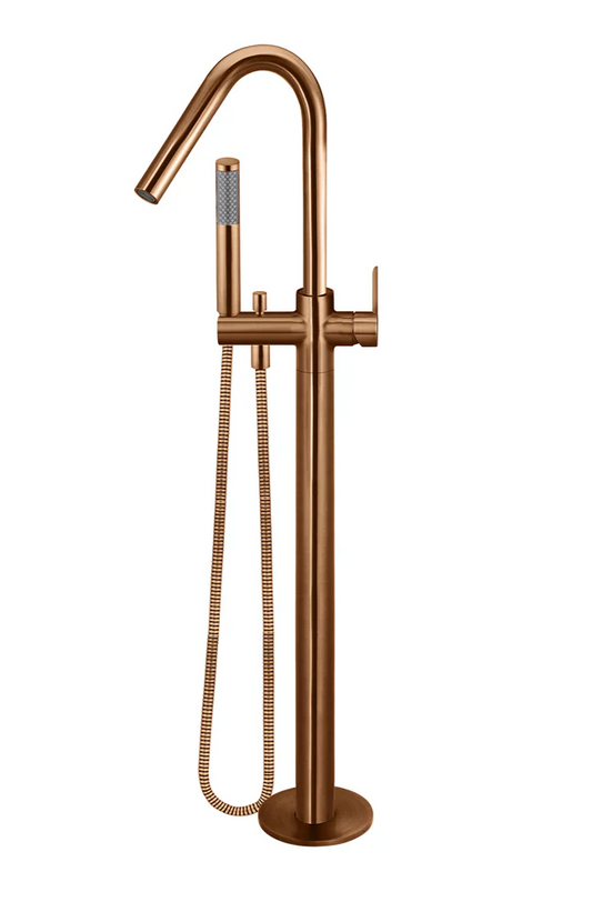 Round Freestanding Bath Spout and Hand Shower - Paddle Handle