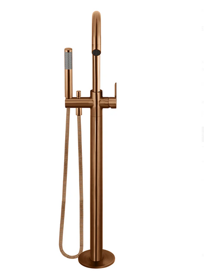 Round Freestanding Bath Spout and Hand Shower - Paddle Handle