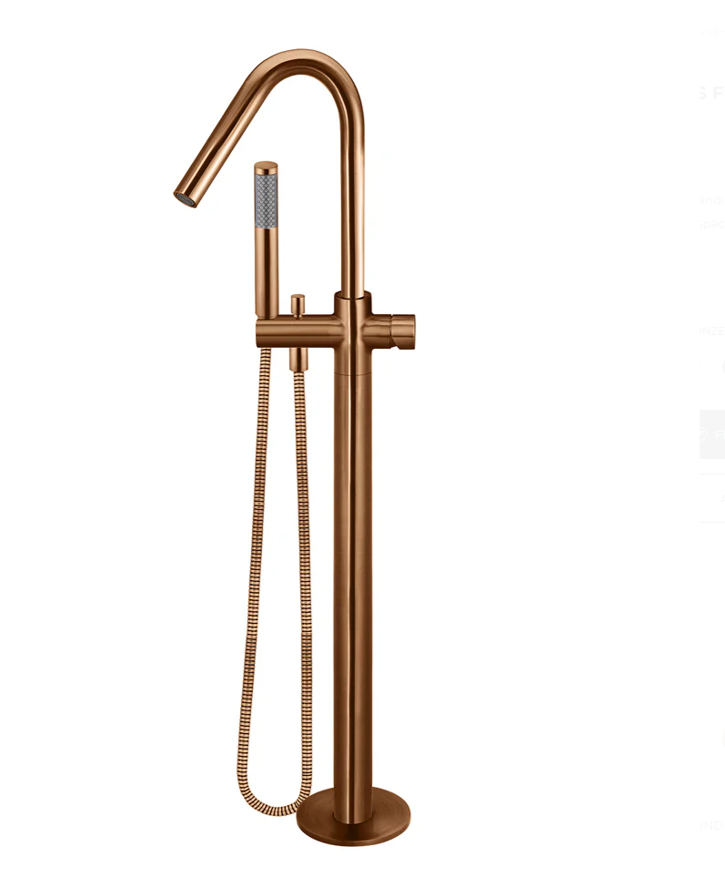 Round Freestanding Bath Spout and Hand Shower - Pinless Handle