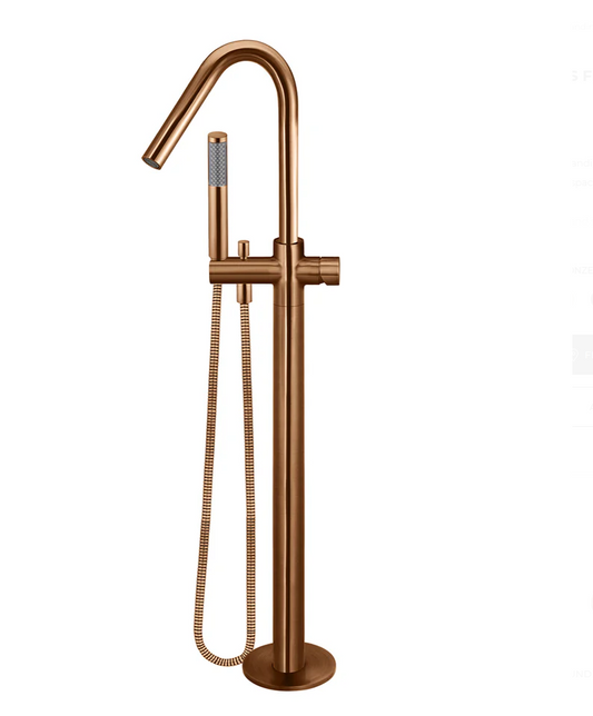 Round Freestanding Bath Spout and Hand Shower - Pinless Handle