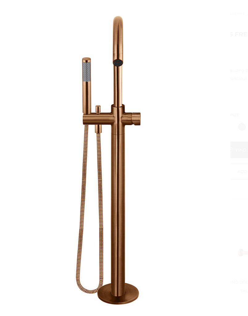 Round Freestanding Bath Spout and Hand Shower - Pinless Handle