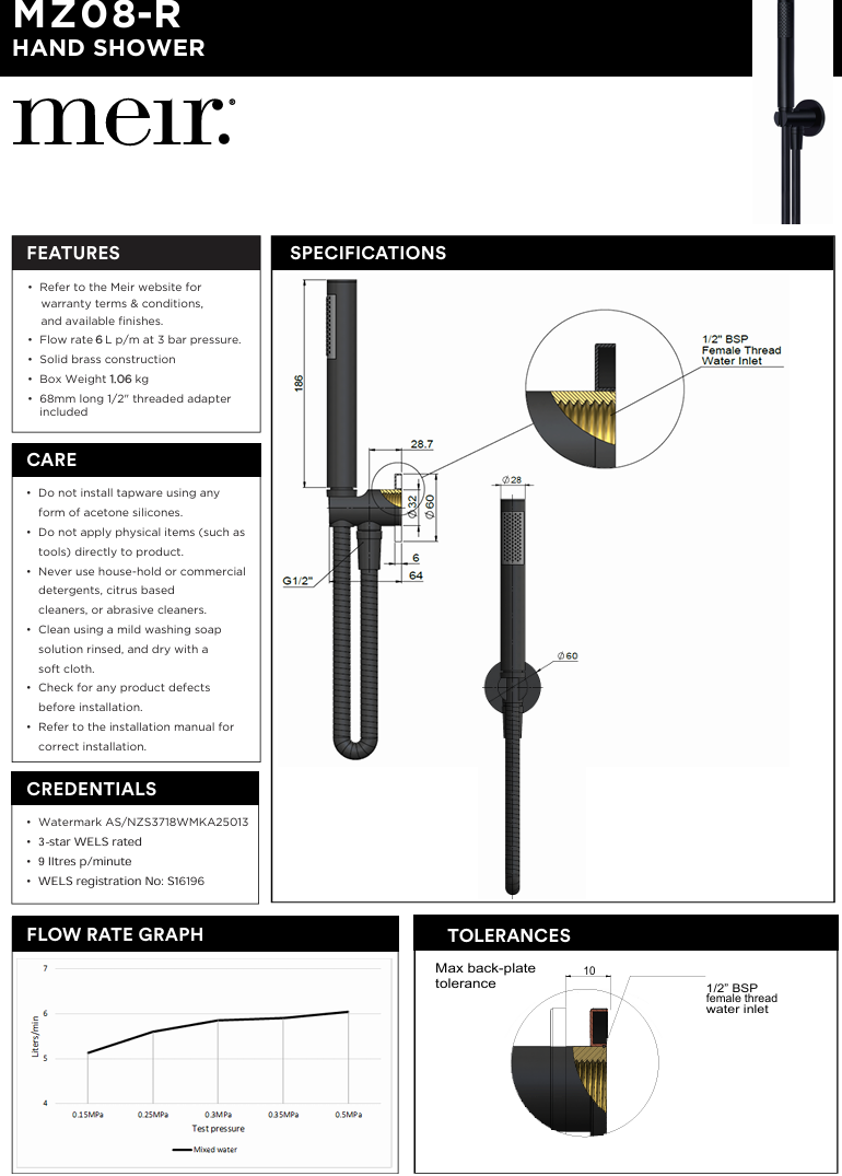 Round Hand Shower on Fixed Bracket, Three Function Hand Shower