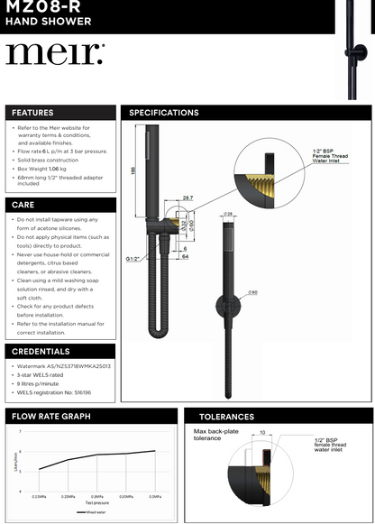 Round Hand Shower on Fixed Bracket, Three Function Hand Shower