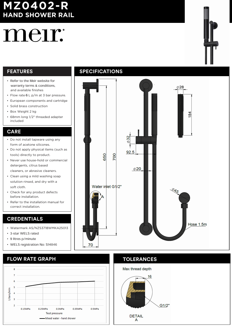 Round Hand Shower on Rail Column, Single Function Hand Shower