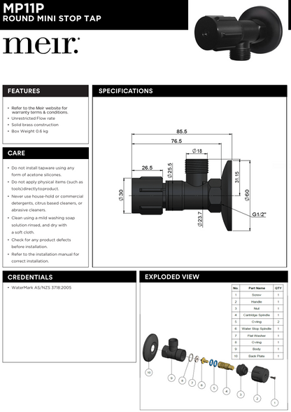 Round Mini Stop Cistern Tap with backplate
