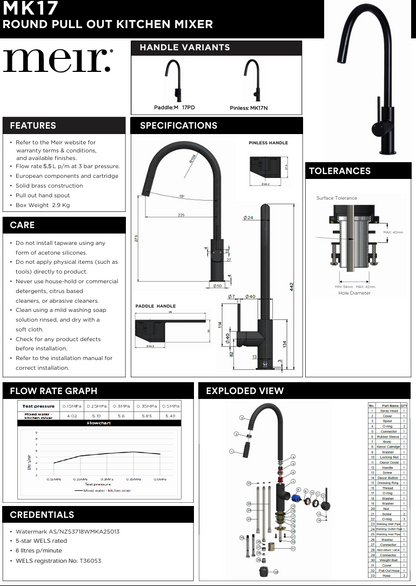 Round Piccola Pull Out Kitchen Mixer Tap