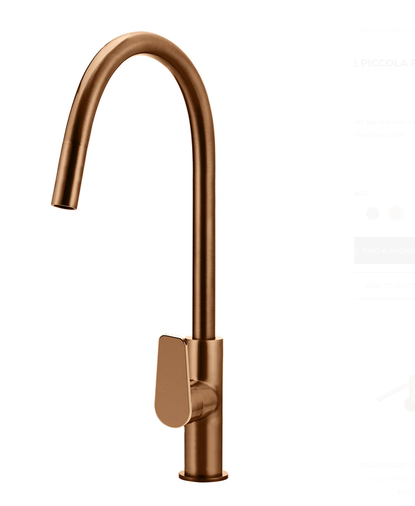 Round Piccola Pull Out Kitchen Mixer Tap - Paddle Handle