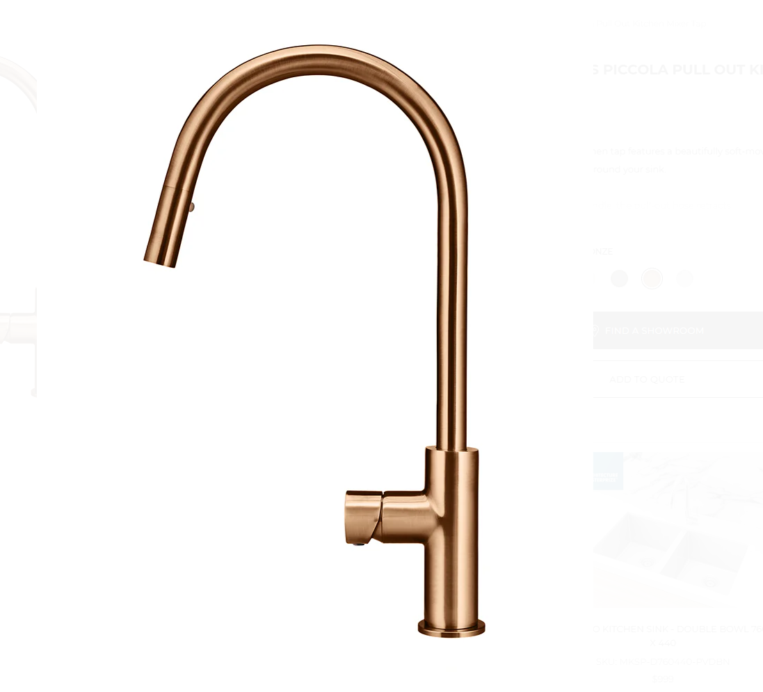 Round Piccola Pull Out Kitchen Mixer Tap - Pinless Handle