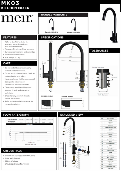 Round Gooseneck Kitchen Mixer Tap - Paddle Handle