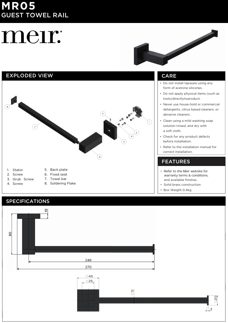 Square Guest Towel Rail