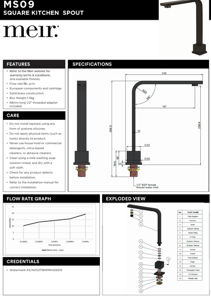 Square High-Rise Swivel Hob Spout