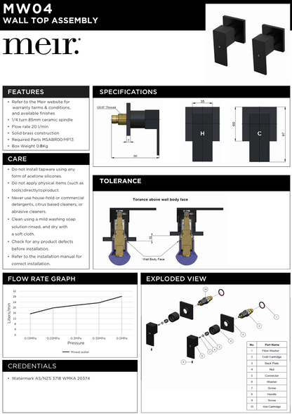 Square Quarter Turn Wall Top Assemblies