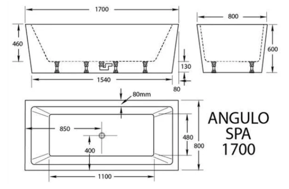 Angulo 1700mm Freestanding Spa Bath