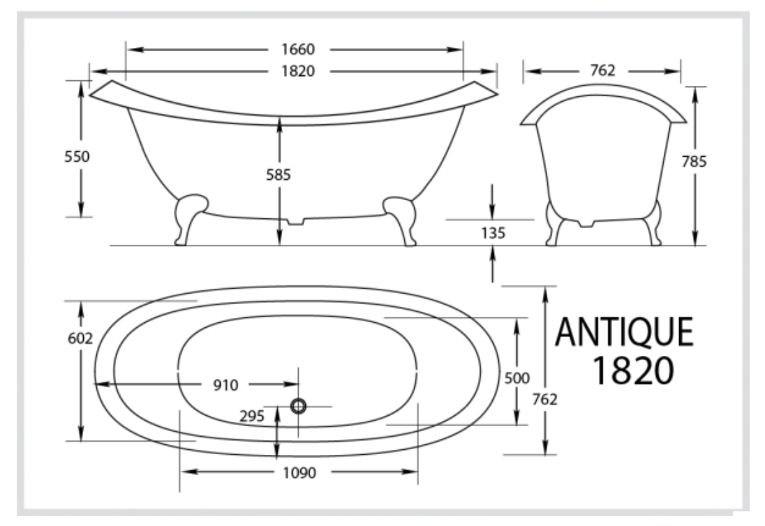Antique Tub 1800mm Acrylic Claw Foot Baths