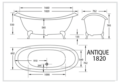Antique Tub 1800mm Acrylic Claw Foot Baths
